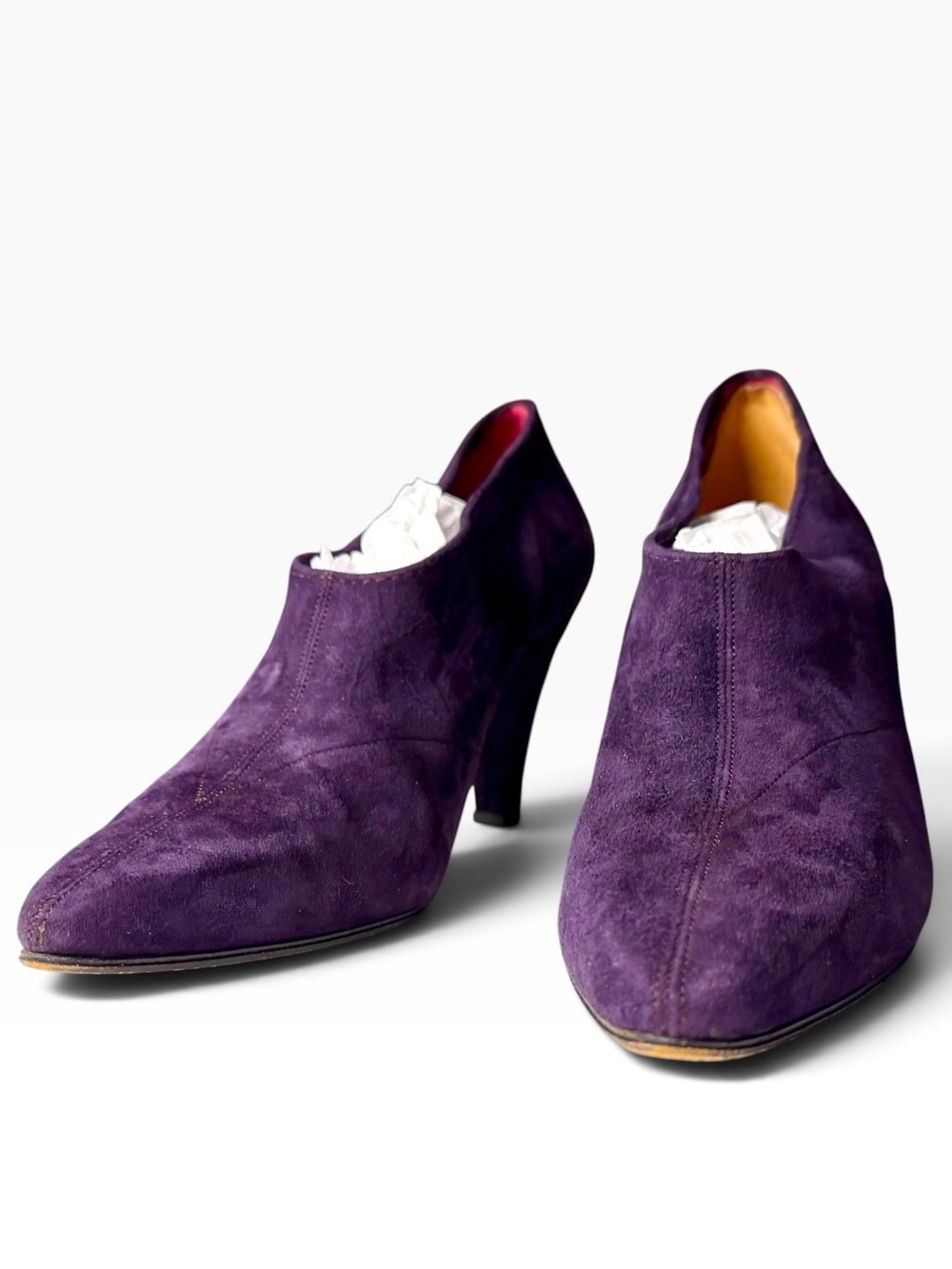 Donna Karan Early 90’s Purple Suede Made in Italy 3.25” Heel Booties size 7